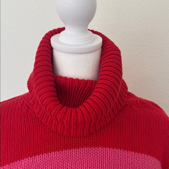 Isaac Mizrahi x Target Vibrant Bold Pink Red Stripped Knit Turtleneck Sweater - Picture 2 of 8